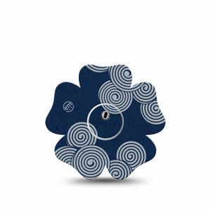 ExpressionMed Blue Swirls Freestyle Libre 3 and Libre 3 Plus Flower Shape Tape, Single Tape and Single Sticker Tight Swirls, Overlay Tape CGM Design