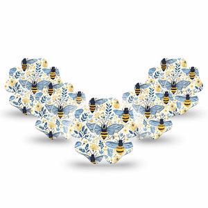 ExpressionMed Busy Bees Freestyle Libre 3 and Libre 3 Plus Flower, 5-Pack Tape and 5-Pack Sticker Florals and bees Waterproof Plaster for Continuous Glucose Monitor