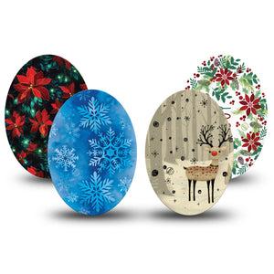 ExpressionMed Winter Woodland Cheer Variety Pack Medtronic Guardian Enlite Universal Oval, 4-Pack Tape Variety Cozy Winter, Plaster CGM Design