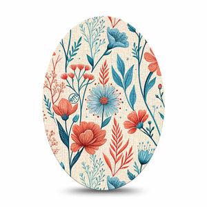 ExpressionMed Desert Wildflower Medtronic Guardian Enlite Universal Oval, Single Tape Red and teal florals Vinyl Decoration for CGM