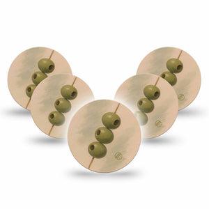 ExpressionMed Olives Freestyle Libre 3 and Libre 3 Plus OverPatch, 5-Pack Three green olives Plaster for Continuous Glucose Monitor