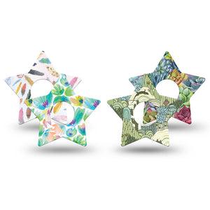 ExpressionMed Desert Succulent Variety Pack  Freestyle Libre 3 and Libre 3 Plus Star Shape Tape 4-Pack Tape Variety Cactus and Feathers, Patch CGM Design