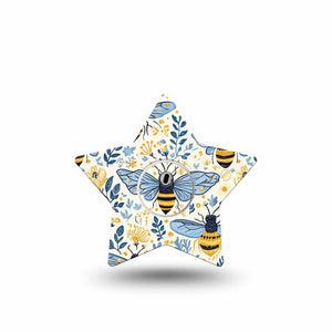 ExpressionMed Busy Bees Freestyle Libre 3 and Libre 3 Plus Star, Single Tape and Single Sticker Delicate bees flowers Fixing Ring Tape for CGM