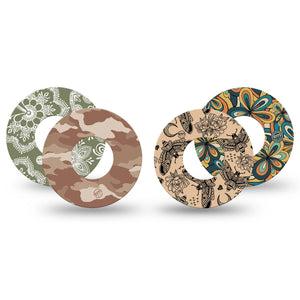 ExpressionMed Khaki Florals Variety Pack Freestyle Libre and Libre 2 Plus Tape, Abbott Lingo, 4-Pack Tape Variety Earth Tones Variety Prints, Fixing Ring Tape Continuous Glucose Monitor Design