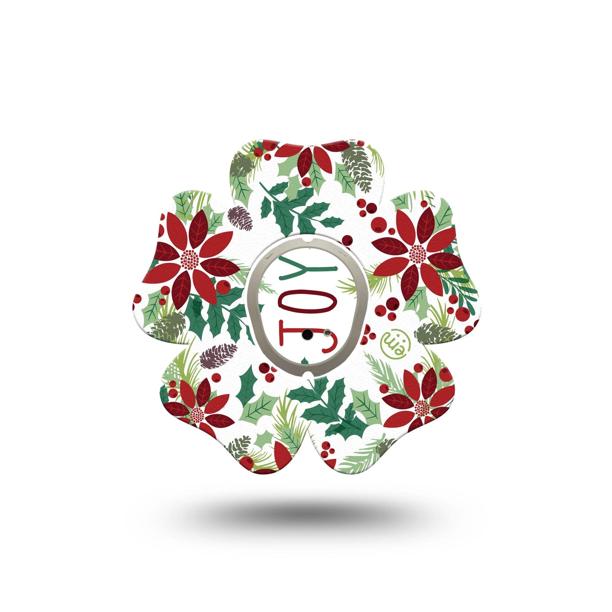 ExpressionMed Christmas Wreath Dexcom G7 Flower Shape Tape, Dexcom Stelo Glucose Biosensor System, Single Tape and Single Sticker Welcoming Holiday Garland, Overlay Patch CGM Design