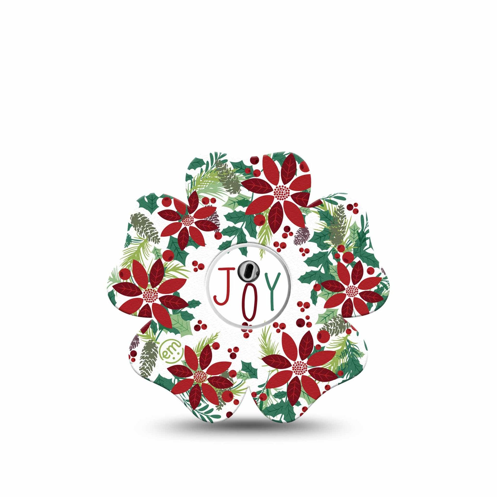 ExpressionMed Christmas Wreath Freestyle Libre 3 Flower Shape Tape Single Tape and Single Sticker Xmas Loop Plant Themed Wreath, Patch CGM Design