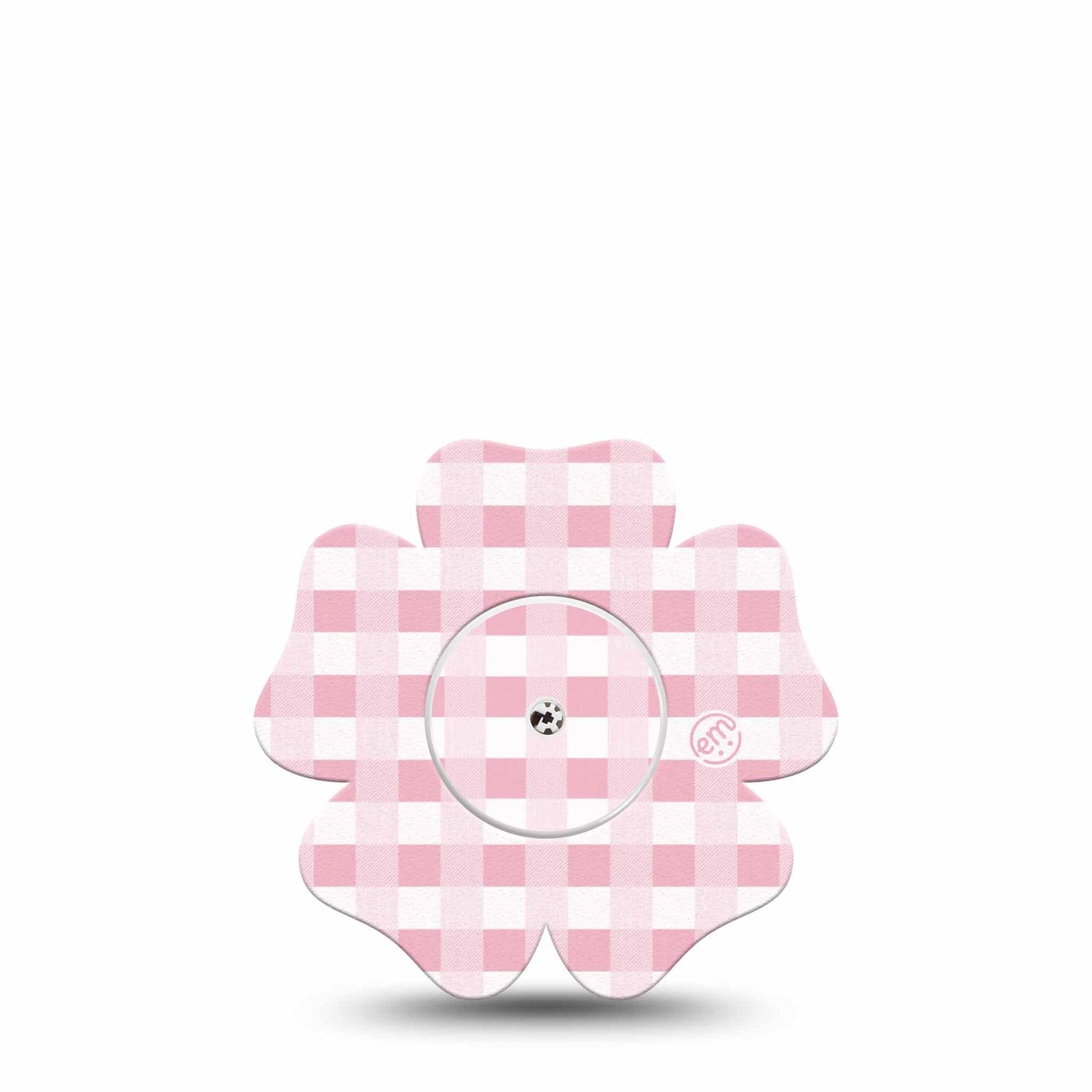 ExpressionMed Pink Gingham Freestyle Libre 2 and Libre 2 Plus Flower Shape Tape, Abbott Lingo,  Single Tape & Single Sticker Classic Gingham, Fixing Ring Tape CGM Design