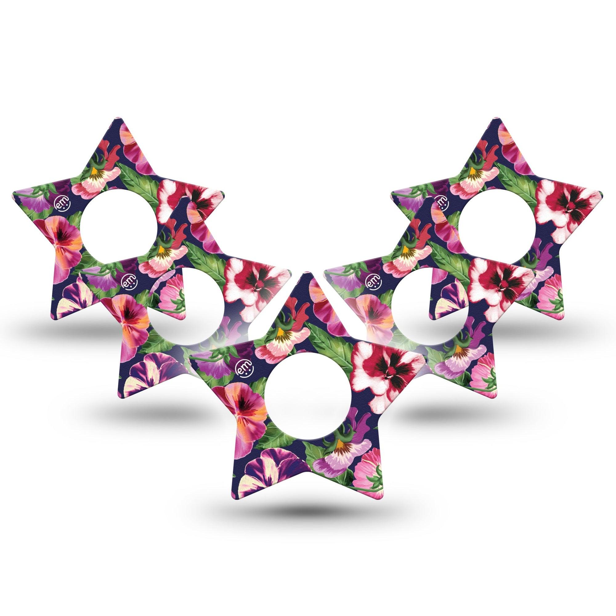 ExpressionMed Flower Girl Pansies Infusion Set Star Shape Tape 10-Pack Tape Pinks and Purple Winter Flower, Fixing Ring Patch Continuous Glucose Monitor Design