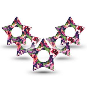 ExpressionMed Flower Girl Pansies Infusion Set Star Shape Tape 10-Pack Tape Pinks and Purple Winter Flower, Fixing Ring Patch Continuous Glucose Monitor Design