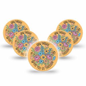 ExpressionMed Strength in Bloom Freestyle Libre 3 and Libre 3 Plus OverPatch, 5-Pack Flourishing flowers Plaster for Continuous Glucose Monitor