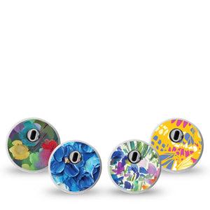 ExpressionMed Summer Splash Variety Pack Freestyle Libre 3 Sticker, 4-Pack Sticker Variety Brush Stroked Flowers, Decorative Decal CGM Design