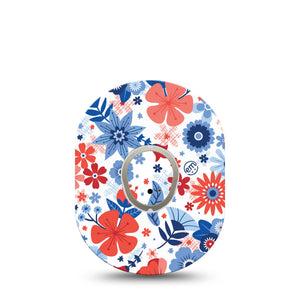 ExpressionMed July Flowers Dexcom G7 Sticker and Tape, Dexcom Stelo Glucose Biosensor System, variety red blue white flowers Vinyl Sticker and Tape Pairing Continuous Glucose Monitor Design