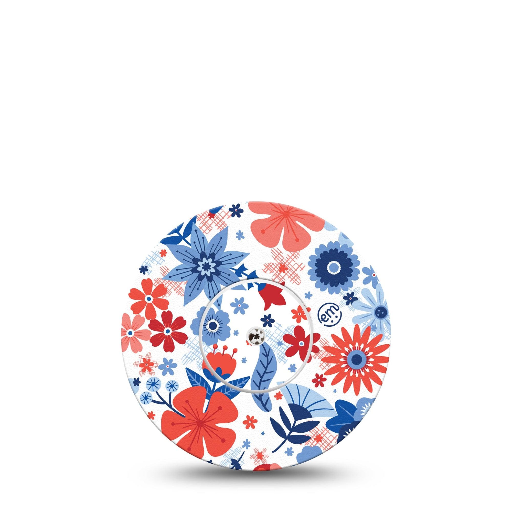 ExpressionMed July Flowers Freestyle Libre Sticker and Tape, Abbott Lingo, Americana flowers themed Adhesive STticker and Tape Design Continuous Glucose Monitor Design