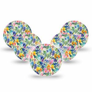 ExpressionMed Summer Fling Freestyle Libre 3 and Libre 3 Plus Overpatch, 5-Pack Tape Blue Summer Florals, Adhesive Patch CGM Design