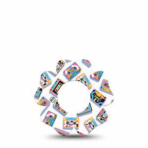 ExpressionMed Vintage Music Tapes Freestyle Libre 2 and Libre 2 Plus Flower Shape Tape, Abbott Lingo,  Single Tape Neon Cassette Tapes, Fixing Ring Tape CGM Design