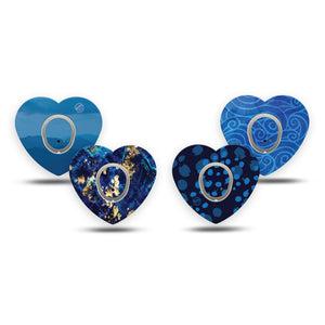 ExpressionMed Deep Currents Variety Pack Dexcom G7 Heart Shape Tape, Dexcom Stelo Glucose Biosensor System, 4-Pack Tape and 4-Pack Sticker Variety, Fun Blue Prints, Overlay Patch CGM Design