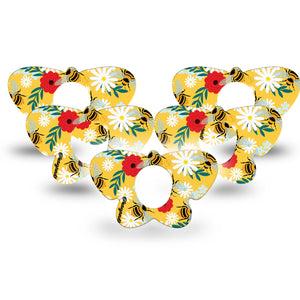 ExpressionMed Bees and Flowers Dexcom G7 Butterfly Shape Tape, Dexcom Stelo Glucose Biosensor System, 5-Pack Tape Garden Bees Plaster CGM Design