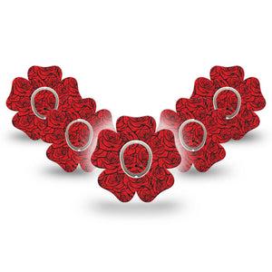 ExpressionMed Roses Dexcom G7 and Dexcom Stelo Glucose Biosensor System Flower, 5-Pack Tape and 5-Pack Sticker Bold red roses Adhesive Patch for Continuous Glucose Monitor