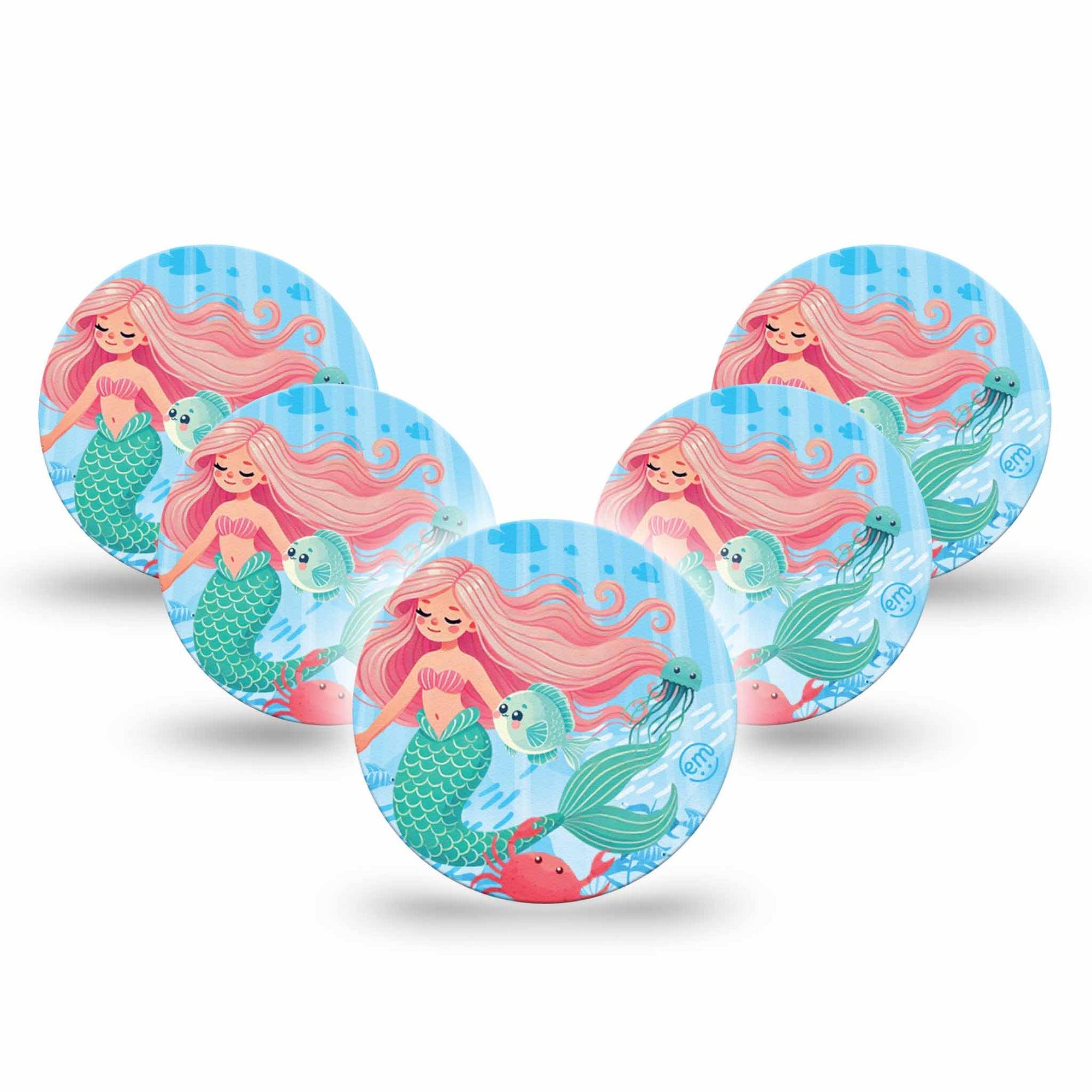 ExpressionMed Mermaid Freestyle Libre 3 and Libre 3 Plus Overpatch 5-Pack Tape The Little Mermaid Inspired, Adhesive Patch CGM Design