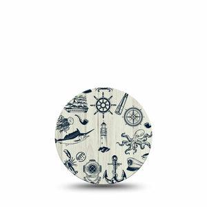 ExpressionMed Nautical Seas Freestyle Libre 3 and Libre 3 Plus Overpatch, Single Tape Multiple Sea Objects, Adhesive Patch CGM Design
