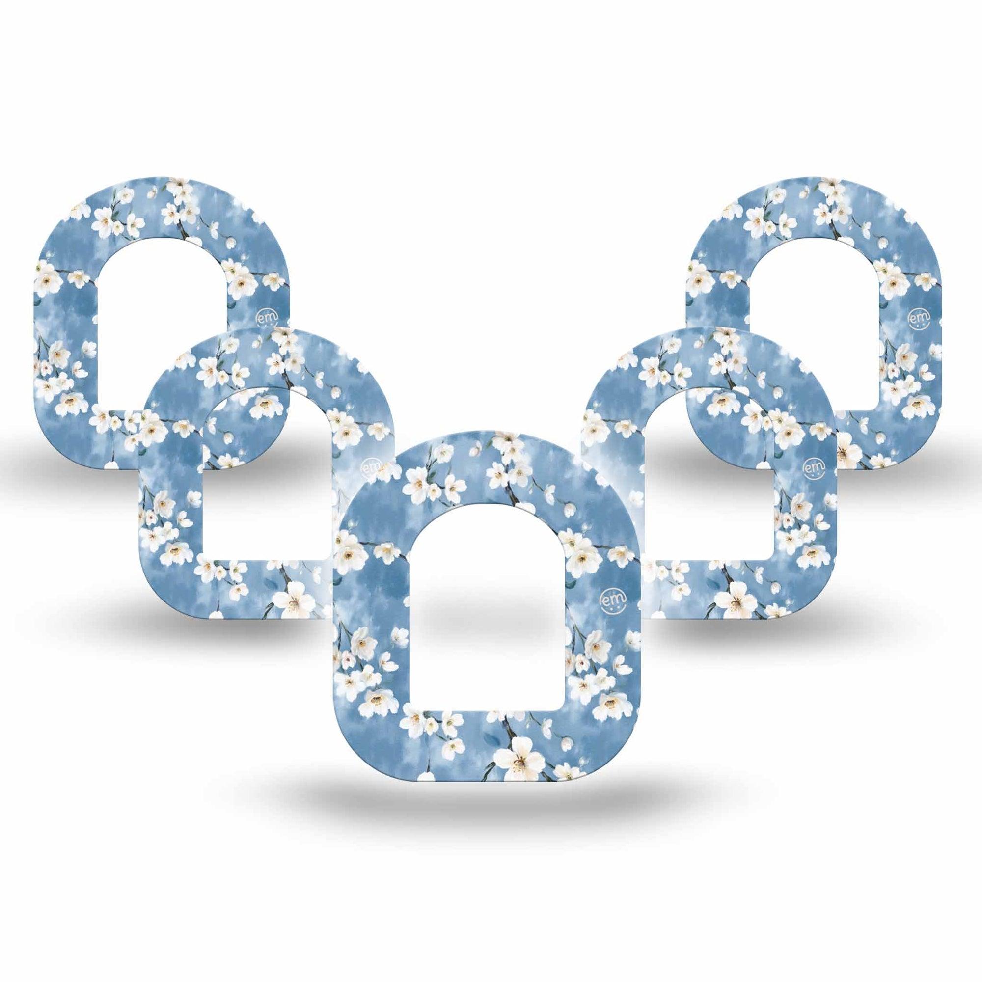 ExpressionMed Cherry Blossom Omnipod Mini Tape 5-Pack Tape Limewash Painted White Blooms, Adhesive Tape Pump Design
