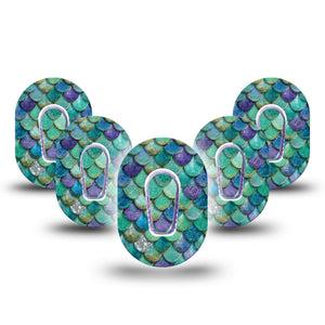 ExpressionMed Mermaid Scales Dexcom G6 Mini, 5-Pack Tape and 5-Pack Sticker ocean shimmer texture Waterproof Sensor Cover for Continuous Glucose Monitor