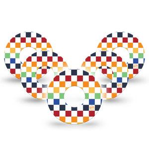 ExpressionMed Rainbow Checkerboard Infusion Set Tape 10-Pack Tape Rainbow Colorful Geometric Pattern, Overlay Patch Continuous Glucose Monitor Design