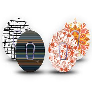 ExpressionMed Earthbound Heat Variety Pack Dexcom G6 Tape 4-Pack Tape and 4-Pack Sticker Orange Snake Nature Inspired, Plaster Continuous Glucose Monitor Design