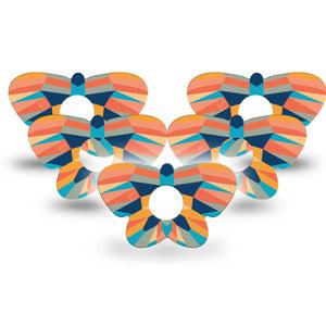 ExpressionMed Geometric Butterfly Freestyle Libre 3 and Libre 3 Plus Butterfly Shape Tape 5-Pack Tape and 5-Pack Sticker Peachy Blue Geo Butterfly, Overlay Patch CGM Design