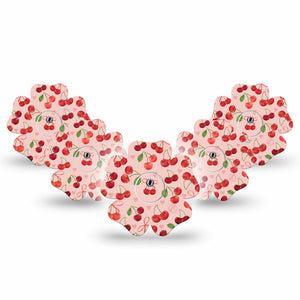 ExpressionMed Cherries Freestyle Libre 3 and Libre 3 Plus Flower Shape Tape, 5-Pack Tape and 5-Pack Sticker Cute Cherries, Overlay Tape CGM Design