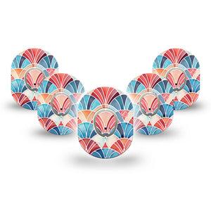 ExpressionMed Watercolor Fan Dexcom G7 and Dexcom Stelo Glucose Biosensor System Mini, 5-Pack Tape and 5-Pack Sticker Watercolor fan motif Sensor Cover for Continuous Glucose Monitor