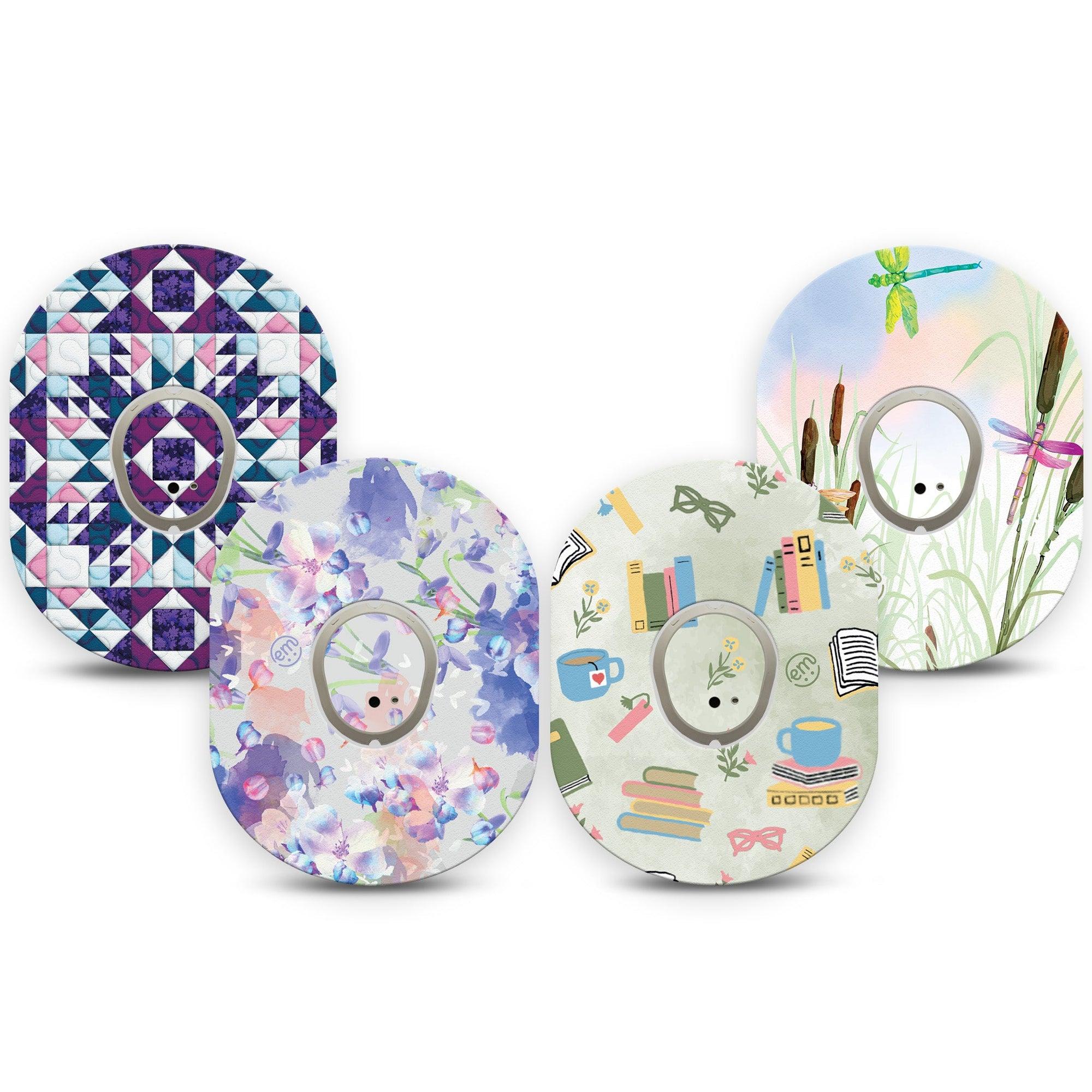 ExpressionMed Cozy Dreams Variety Pack Dexcom G7 Sticker and Tape, Dexcom Stelo Glucose Biosensor System,  Comfy Reading, Vinyl Sticker and Tape Pairing Continuous Glucose Monitor Design