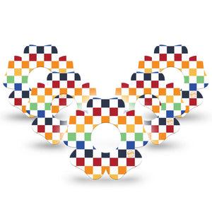 ExpressionMed Rainbow Checkerboard Infusion Set Flower Shape Tape 10-Pack Tape Grid Checkered Rainbow, Plaster Continuous Glucose Monitor Design