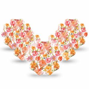 ExpressionMed Peach Dusk Freestyle Libre 2 and Libre 2 Plus Flower Shape Tape, Abbott Lingo, 5-Pack Tape and 5-Pack Sticker Orange Airy Textures, Plaster CGM Design