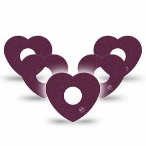 ExpressionMed Wine Red Freestyle Libre 3 and Libre 3 Plus Heart Shape Tape, 5-Pack Tape Basic Color, Patch CGM Design