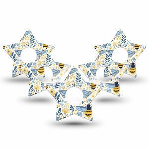 ExpressionMed Busy Bees Freestyle Libre 3 and Libre 3 Plus Star, 5-Pack Blue and gold Decorative Patch for Continuous Glucose Monitor