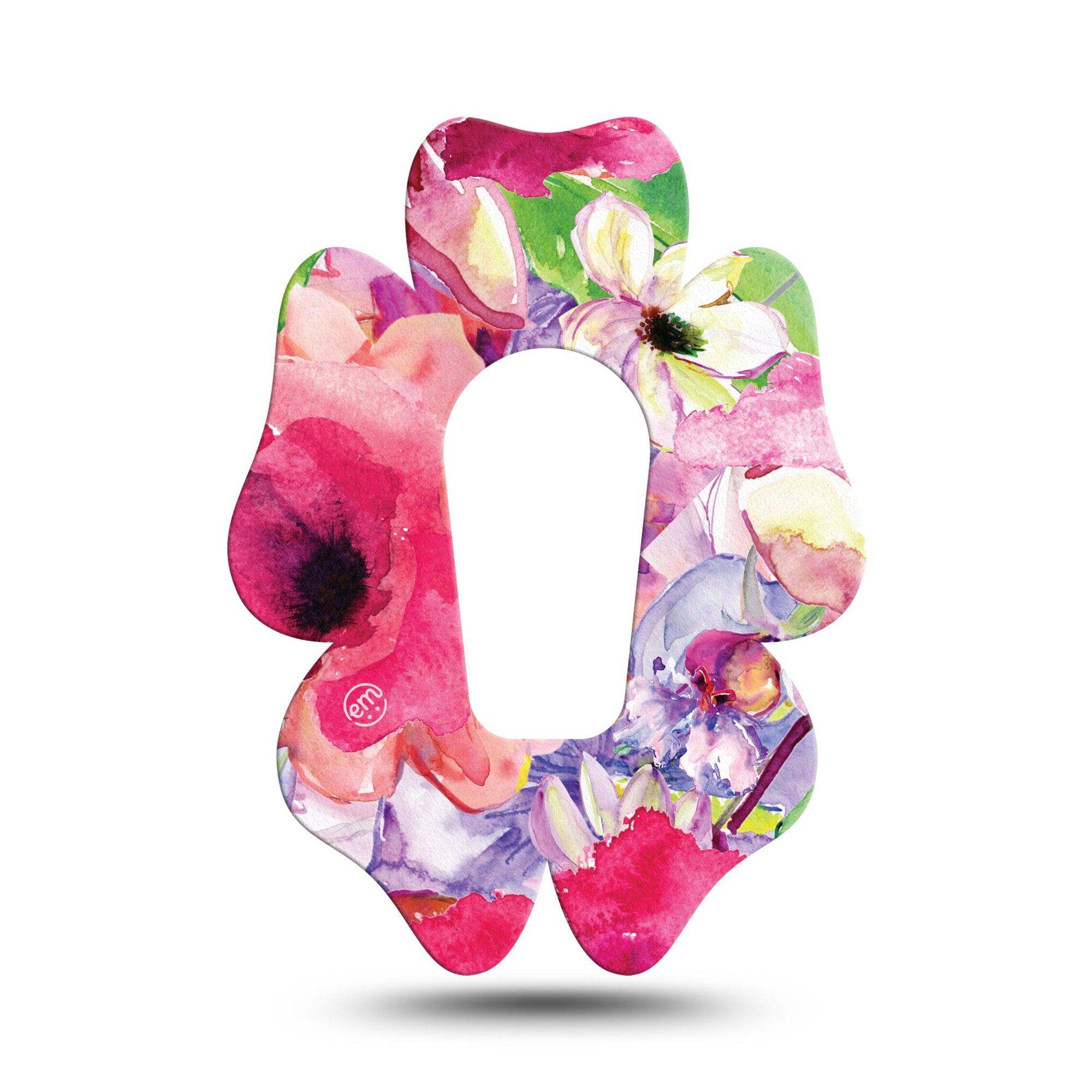 ExpressionMed Watercolor Red Flowers Dexcom G6 Flower Shape Tape Single Tape Delicate Watercolor Pink Flowers Adhesive Patch Continuous Glucose Monitor Design