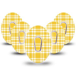 ExpressionMed yellow gingham Dexcom G6, 5-Pack Tape and 5-Pack Sticker Yellow plaid gingham Decorative Decal for CGM