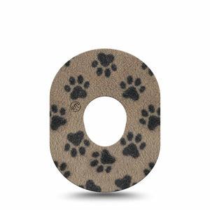 ExpressionMed Fuzzy Pawprints Dexcom G7 and Dexcom Stelo Glucose Biosensor System, Single Tape Brown paw prints Fixing Ring Patch for CGM