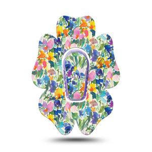 ExpressionMed Summer Fling Dexcom G6 Flower Shape Tape, Single Tape and Single Sticker Blue Summer Florals, Adhesive Patch Continuous Glucose Monitor Design
