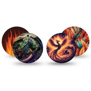 ExpressionMed Ember Rise Variety Pack Dexcom G7 Overpatch, Dexcom Stelo Glucose Biosensor System, 4-Pack Tape Variety Flames and Feathers, Overlay Tape CGM Design