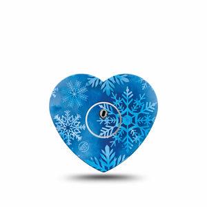 ExpressionMed Falling Snow Freestyle Libre 3 and Libre 3 Plus Heart Shape Tape, Single Tape and Single Sticker Icy Blue Snowflakes, Patch CGM Design