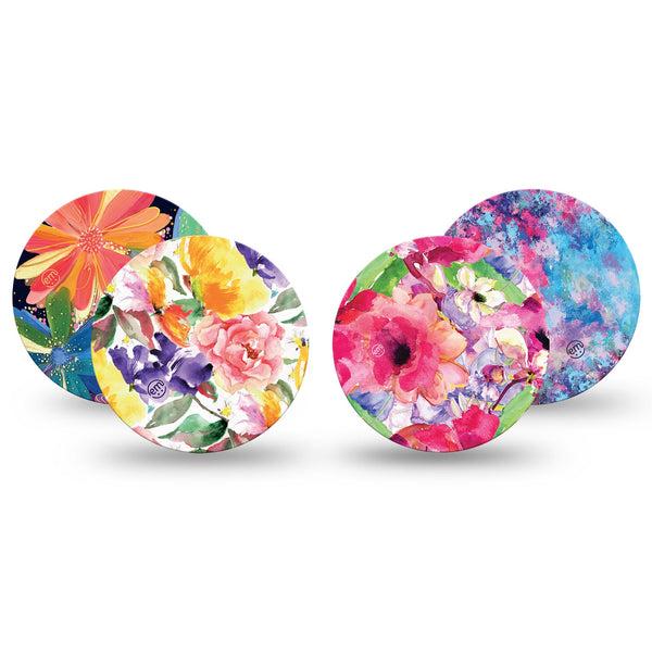 ExpressionMed Gentle Garden Variety Pack Freestyle Dexcom G7 Overpatch, Dexcom Stelo, 4-Pack Variety Multi Floral Variety Fixing Ring Patch CGM Design