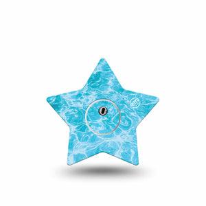 ExpressionMed Sunlit Water Freestyle Libre 3 and Libre 3 Plus Star, Single Tape and Single Sticker Rippling blue water Fixing Ring Tape for CGM