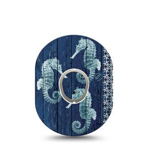 ExpressionMed Seahorse Dexcom G7 and Dexcom Stelo Glucose Biosensor System, Single Tape and Single Sticker coastal marine style Overlay Patch for CGM