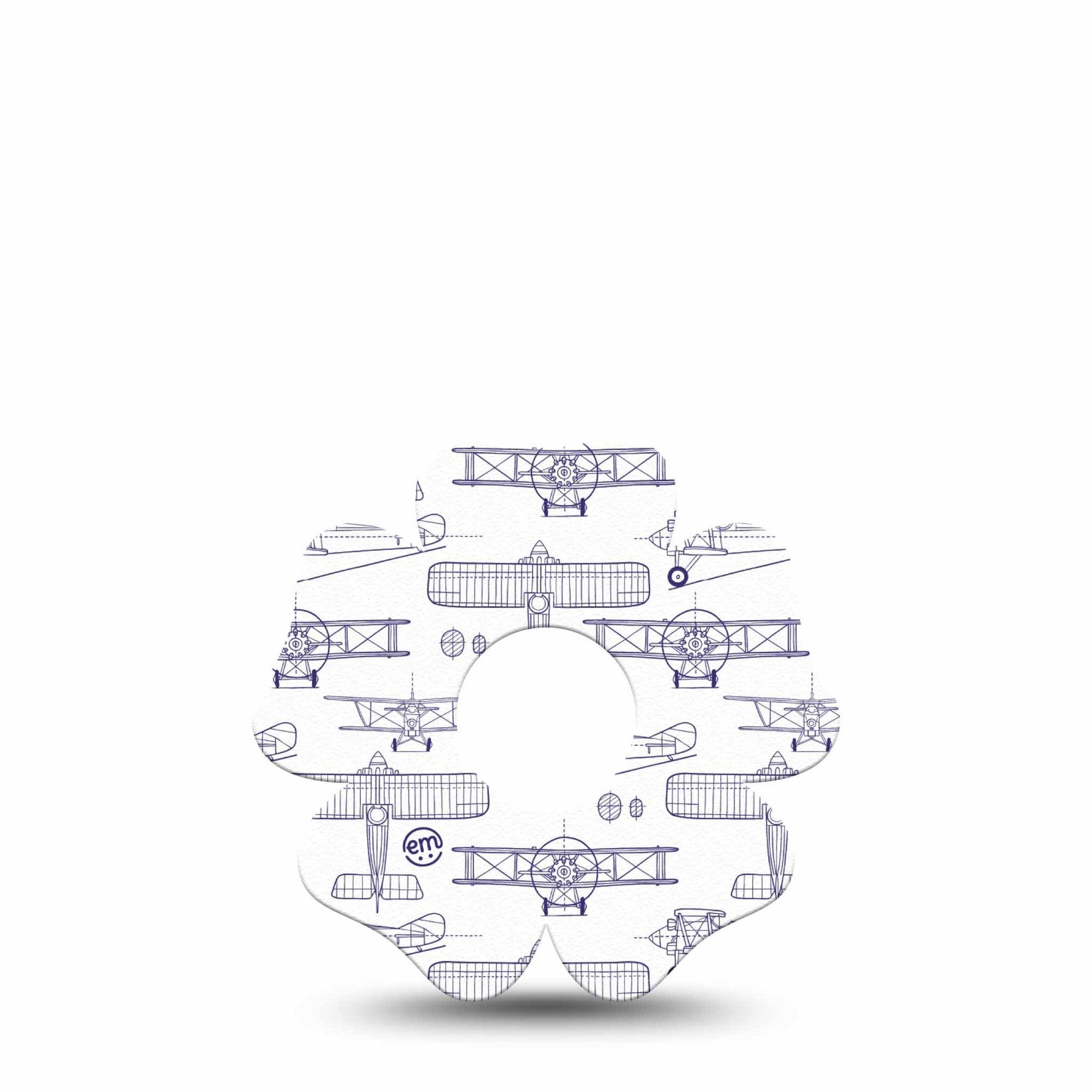ExpressionMed Airplane Freestyle Libre 3 and Libre 3 Plus Flower Shape Tape, Single Tape Plane Illustration Print, Overlay Tape CGM Design