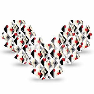 ExpressionMed Playing Cards Freestyle Libre 2 and Libre 2 Plus Flower Shape Tape, Abbott Lingo, 5-Pack Tape and 5-Pack Sticker Card Game Inspired Pattern, Plaster CGM Design