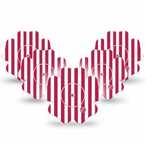 ExpressionMed Red Stripes Freestyle Libre, Libre 2 Plus, and Abbott Lingo Flower, 5-Pack Tape and 5-Pack Sticker Fun summer stripes Waterproof Plaster for Continuous Glucose Monitor