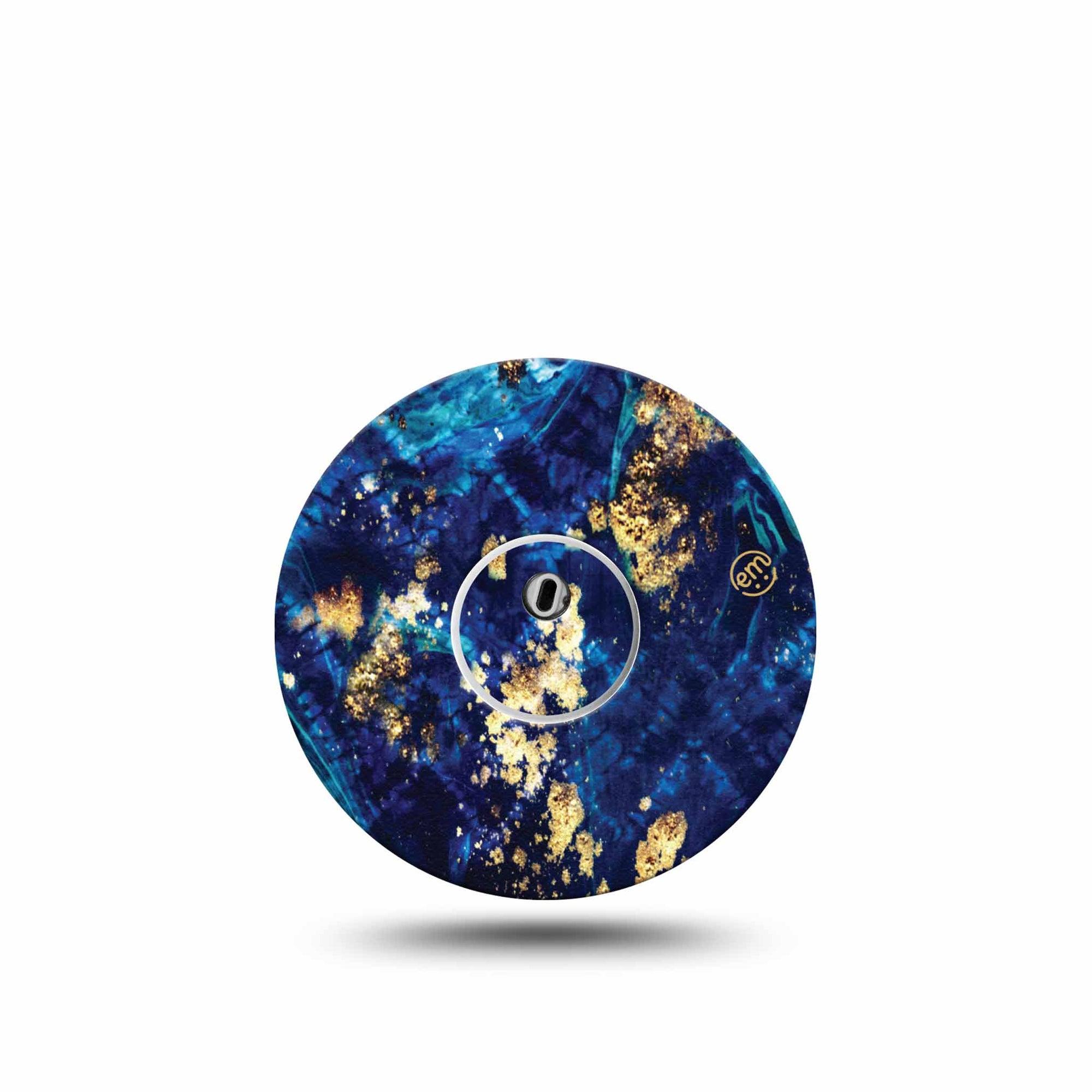 ExpressionMed Molten Midnight Freestyle Libre 3 Sticker and Tape  Deep Blue Wavy Gold Details, Vinyl Sticker and Tape Pairing CGM Design