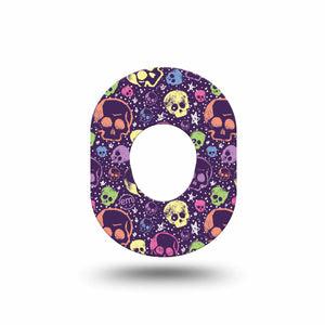 ExpressionMed Neon Skulls Dexcom G7 Mini Tape, Dexcom Stelo Glucose Biosensor System, Single Tape Vivid Neon Skull Print, Patch Continuous Glucose Monitor Design